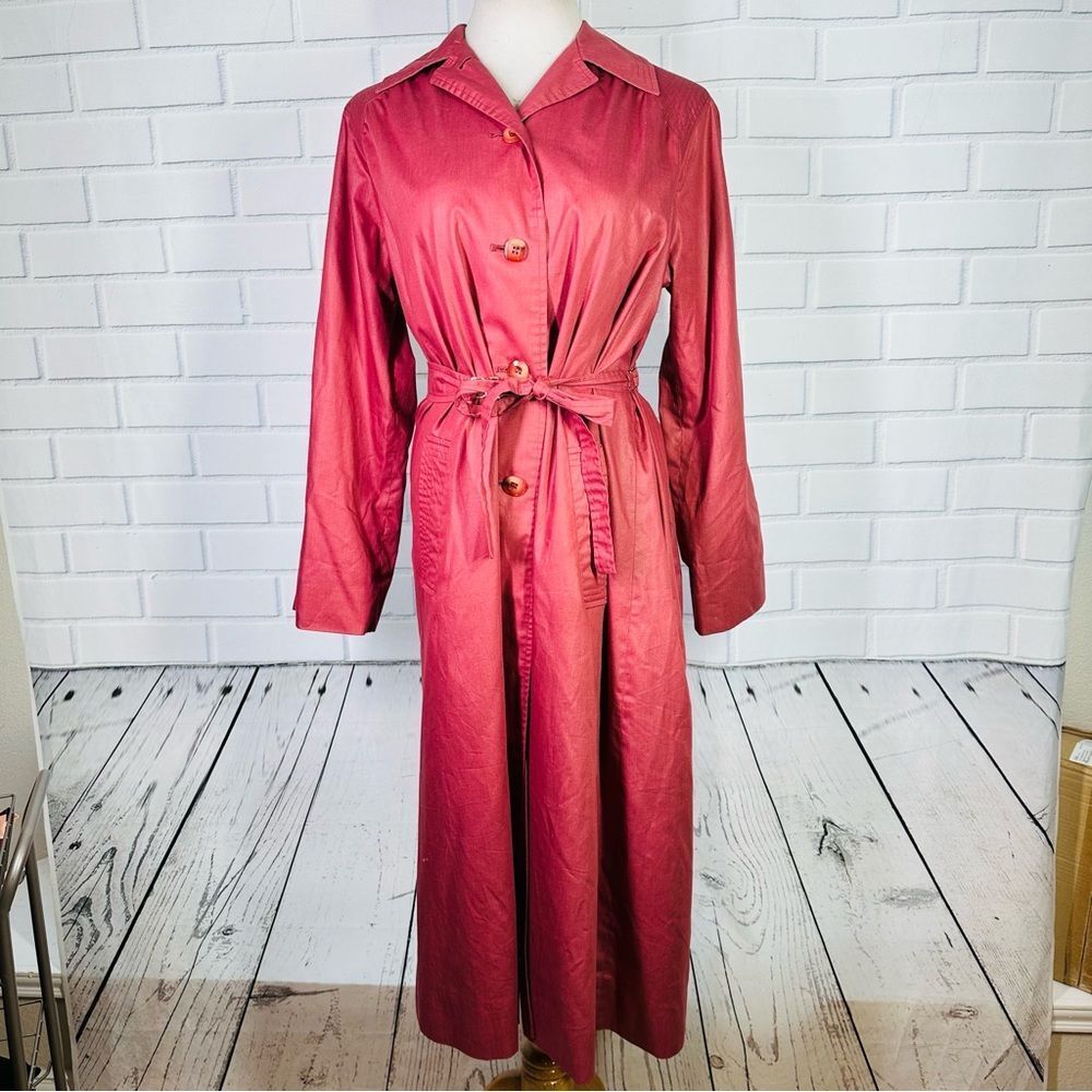 Vintage Fashionbilt Mauve/Dusty Pink Long Belted Trench Coat - See Measurements